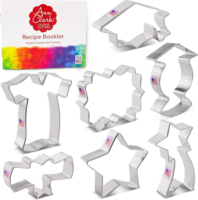 Ann Clark Graduation Cookie Cutters 7-Pc. Set (Graduation Cap, Gown, Diploma, Graduate, Star, and more) Made in USA
