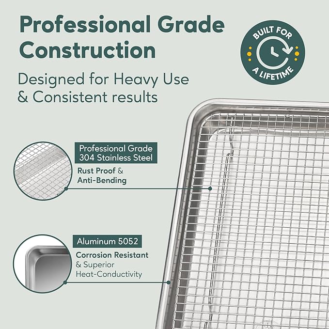 Quarter Sheet Pan with Wire Rack Set - Commercial Quality | Premium Aluminum Baking Sheet, 100% Stainless Steel Rack, Cookie Cooling Racks &1/4 Pan, PROUDLY DESIGNED IN COLORADO, USA