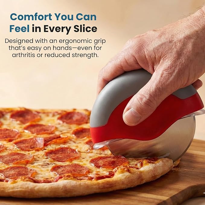 Pizza Cutter, Unique Wheel Design Comes Apart for Easy Cleaning, Super Sharp Stainless Steel Blade with Protective Guard, Best Grip to Cut Your Favorite Pizzas, by Jokari Gourmet