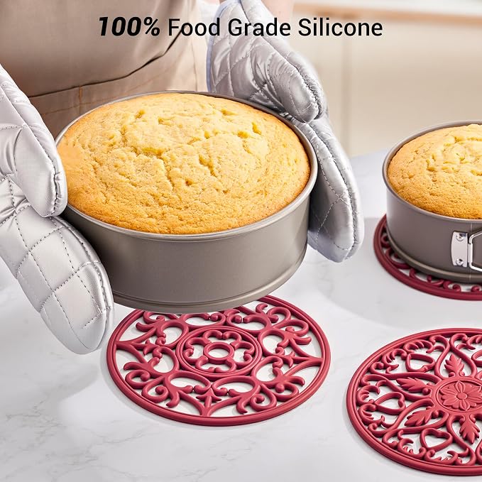 SMARTAKE 6 Set Silicone Trivet Mats for Hot Dishes, Heat Resistant Pots and Pans Holders, Non-Slip Flexible Hot Pads Coasters for Countertops Table, Modern Kitchen Decor Accessories (Red)