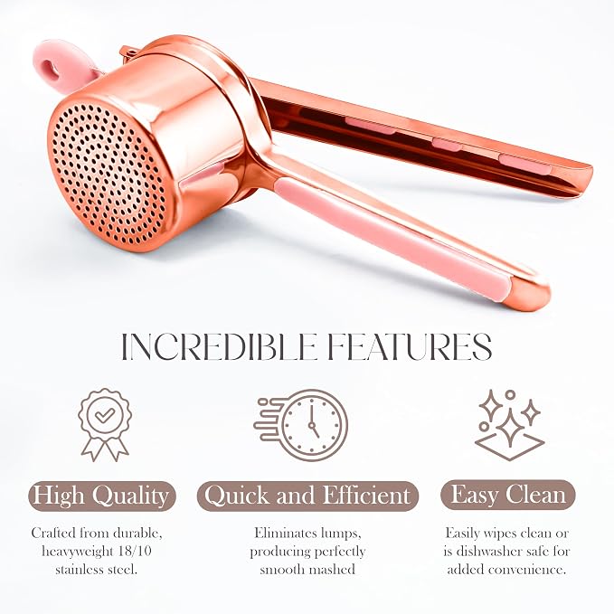 Bellemain 15 oz Large Potato Ricer | Heavy-Duty Stainless Steel Potato Ricer & Masher | Perfect for Mashed Potatoes | Ricer Kitchen Tool with Fixed Disc (Rose Gold Pink)