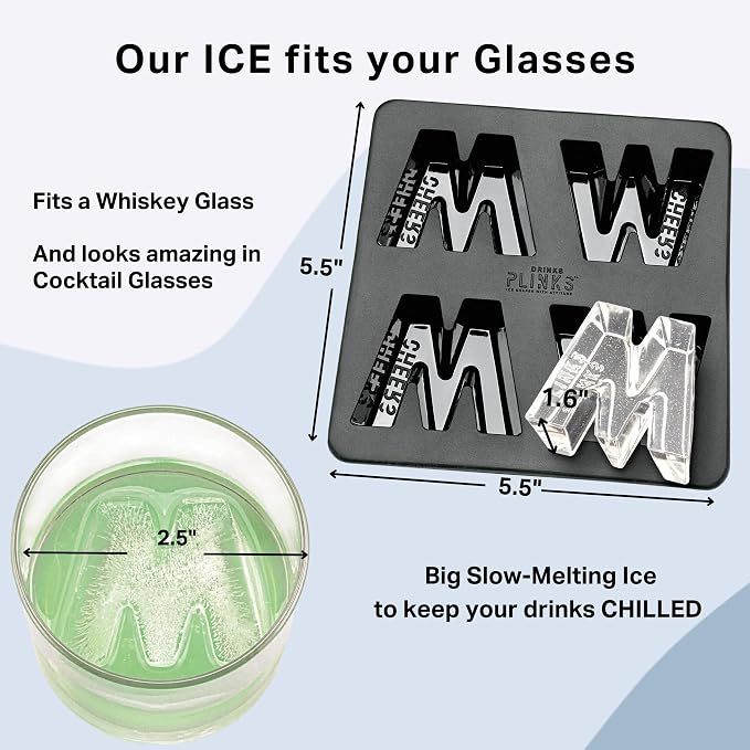 DRINKSPLINKS Custom Letter M Ice Cube Molds. Monogram Ice Cube Mold with Initials. Large Monogrammed Silicone Trays for Bourbon, Whiskey and Cocktails. Fun, Customized Gifts for Men and Women.