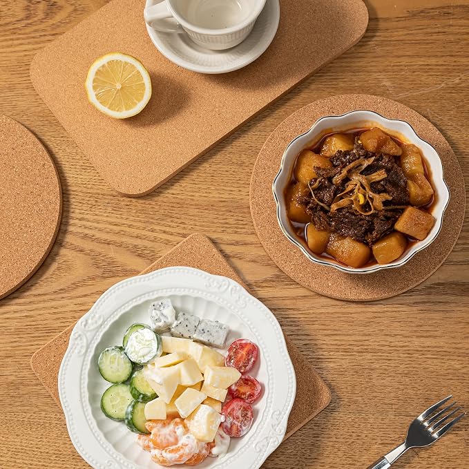 Rectangle Cork Trivets Set - 6 Pack, 12" x 7" x 0.4" Thick, Heat-Resistant Cork Hot Pads for Countertop, Table, and Kitchen, Perfect for Hot Pots and Pans
