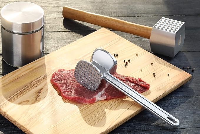 New Star Foodservice Heavy Duty Cast Aluminum Meat Tenderizer, 10 Inch Dual-Sided Meat Mallet and Pounder, Restaurant Grade Tenderizer for Steak, Chicken, Pork, Beef, and BBQ Prep