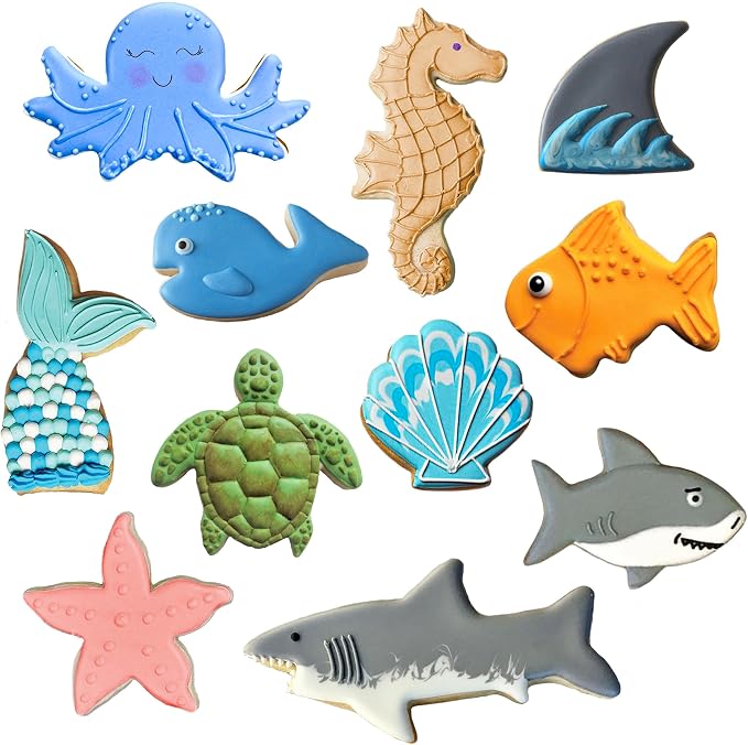 Ann Clark 11-Pc. Under The Sea Cookie Cutter Set, Made in USA, Fish, Shark, Mermaid Tail, Sea Turtle and more