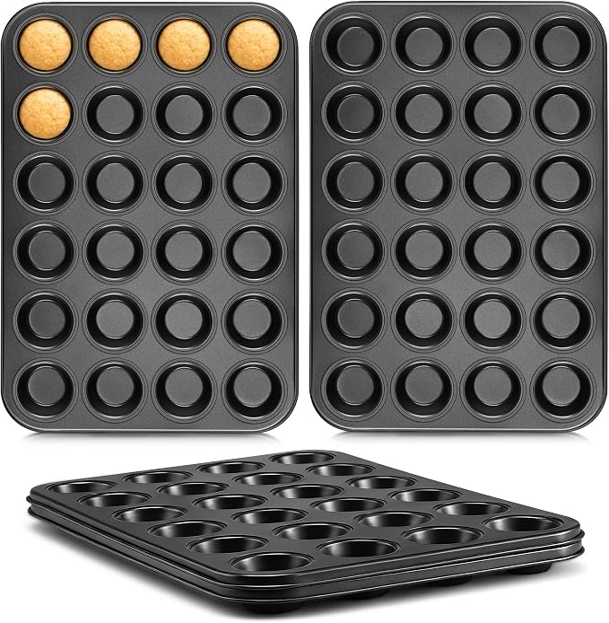 E-far 24-Cup Mini Muffin Pan, 4-Pack Nonstick Carbon Steel Cupcake Pans | Muffin Tins for Baking Mini Muffins & Cupcakes, Warp-Free for Even Baking & Easy Release, Oven Safe
