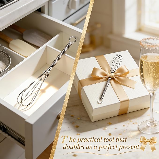 Anaeat Mini Wire Whisks, Set of 4 Portable Stainless Steel Kitchen Tiny Whisk & Egg Beater with Thick Wire - Sturdy Small Mixing Balloon for Cooking, Blending, Whiping, Beating and Stirring (5" + 7")