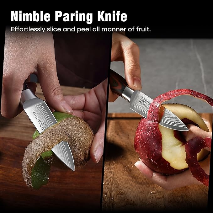 PAUDIN Paring Knife, 3.5 Inch Fruit Knife, High Carbon 5Cr15Mov Stainless Steel Forged Paring Knife, Ultra Sharp Small Kitchen Knife, Ergonomic Wooden Handle with Elegant Gift Box