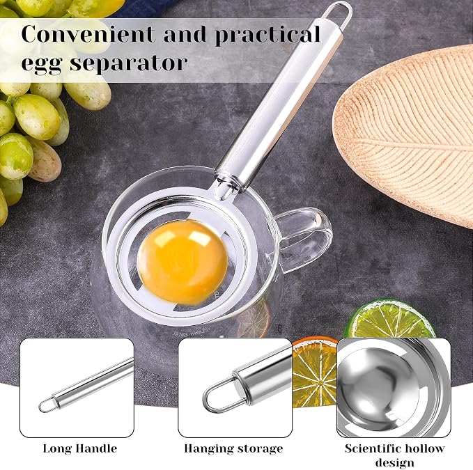 Andibro Stainless Steel Egg Separator - Long Handled Egg Sieve Tool for Kitchen Baking Cooking