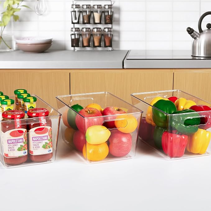YIHONG 12 Pack Clear Storage Bins, Pantry Organizer Bins with Handle, Large | Plastic Bins, Pantry Storage Containers for Kitchen, Freezer, Cabinet, Closet, Bathroom, Under Sink Organizers and Storage