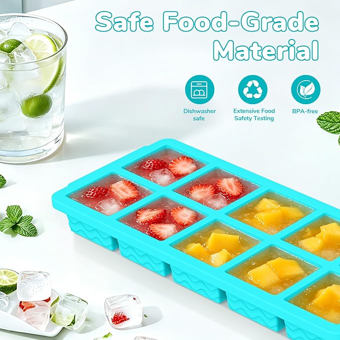 Doasuwish Ice Cube Trays for Freezer with Lids, 2-Tbsp 10-Cube Square Ice Trays, Dishwasher Safe, Covered Ice Molds for Iced Coffee & Cocktails, Freeze 30mL/15mL Portions -2 Pack