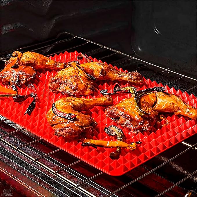 Red Silicone Baking Mat, 16 x 11.42 In, Non-Stick, Pyramid Design | Easy-to-Clean Silicone Pyramid Baking Mat; Suitable for Oven & Microwave; Fat Filtering Surface; for Roasting, BBQ, and Bacon