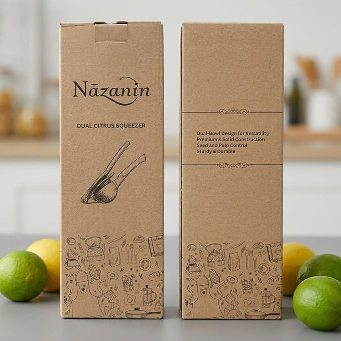 NAZANIN Dual-Bowl Lemon Squeezer - Heavy Duty Aluminum Citrus Juicer & Lime Press - Professional Manual Hand Juicer for Cocktails, Margaritas, Salads - Ergonomic Design, Dishwasher Safe Kitchen Tool