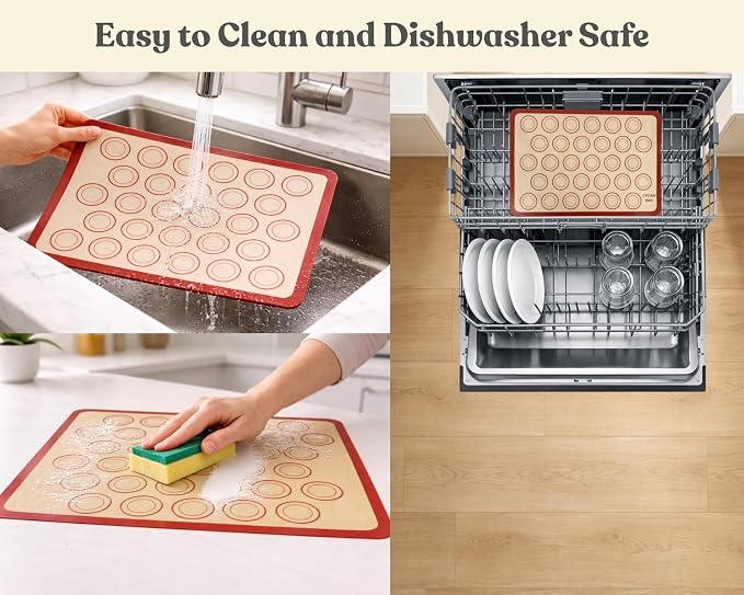 Macaron Silicone Baking Mats Set of 2, Half Sheet Nonstick Reusable Extra Thick Baking Sheet Liners for Macarons, Cookies and Pastry, Red