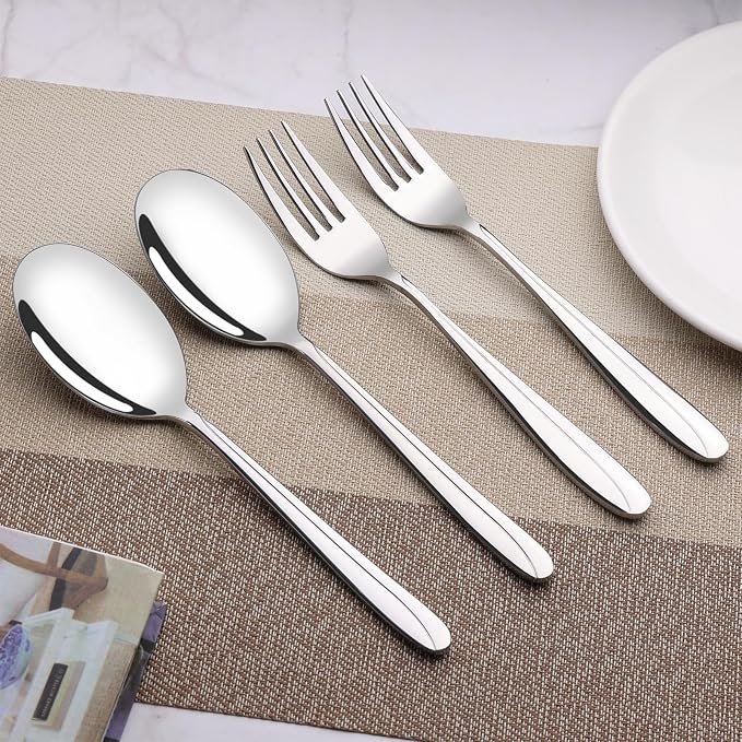 Obstnny Stainless Steel Banquet Serving Spoon Large Serving Fork (4 Piece/2 of Each)