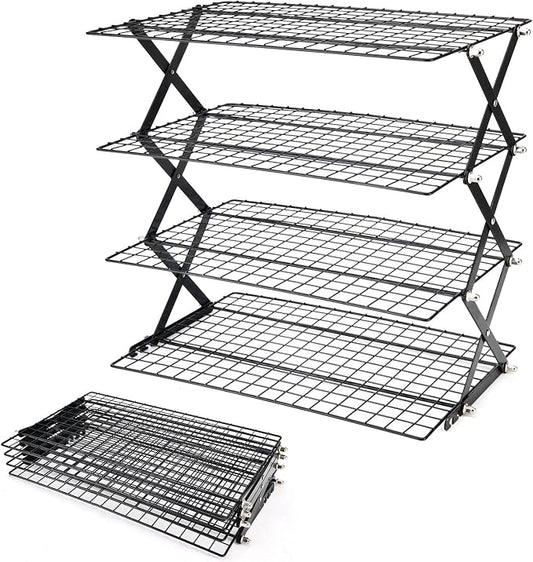 2/3/4-Tier Collapsible Cooling Rack for Baking,Folding Cooling Grid,Adjustable Stackable Roasting Cooking Drying Wire Cooling Rack for Cookies Baking