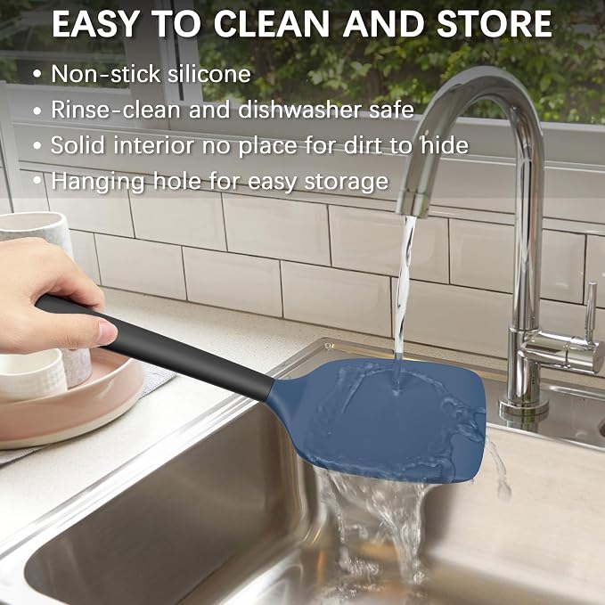 Coukre 2 Pack Silicone Spatula Set, High Heat Resistant, BPA Free Kitchen Spatula, Solid & Slotted Turner for Non-Stick Pans, Sautéing, and Flipping (2, NavyBlue)