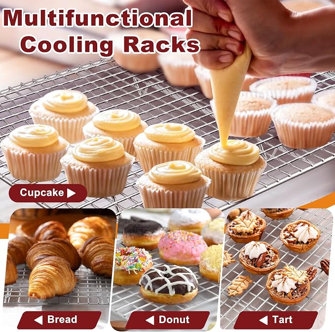 TeamFar Baking Sheet with Rack, Stainless Steel Sheet Pan-17.6/16/12.5 Inch | Cookie Sheets Baking Trays and Cooling Racks for Cooking, Non-Toxic & Heavy Duty, Dishwasher Safe, 6 PCS (3 Pans + 3 Racks)