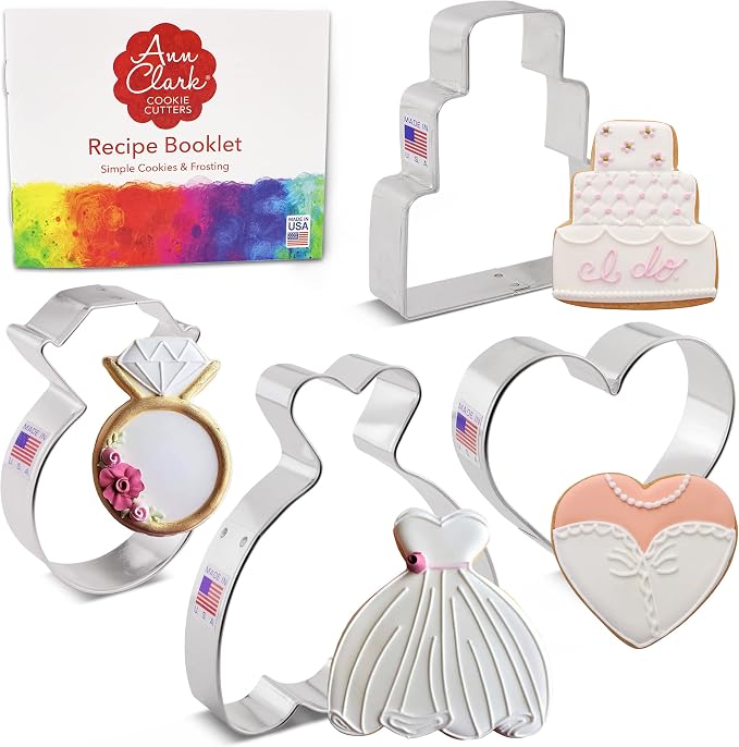 Ann Clark Wedding Cookie Cutters 4-Pc. Set (Dress, Cake, Diamond Ring, Heart)