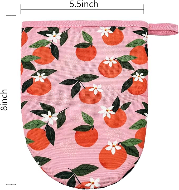Orange Mini Silicone Oven Mitts 2-Pack Set, Heat Slip Resistant Kitchen Gloves, Soft Short Oven Mittens for Safe Cooking Baking Grilling