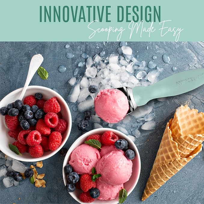 Nextop Ice Cream Scoop with Comfortable Handle - Ergonomic Spoon, Durable Perfect Metal Round Round Scoops Ideal for Ice Cream, Sorbet, Gelato Perfect for Home Use, Kitchen Essential. (Mint)