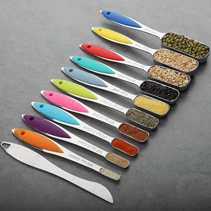 Stainless Steel Measuring Spoons Set of 11 - Dry & Liquid Ingredients - Tablespoon & Teaspoon