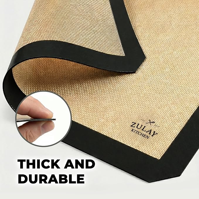 Zulay Kitchen Silicone Baking Mat Sheet Set (3 sizes) - Reusable Baking Mat Nonstick - Half Sheet Baking Mat For Oven (Black, 3 Pack)