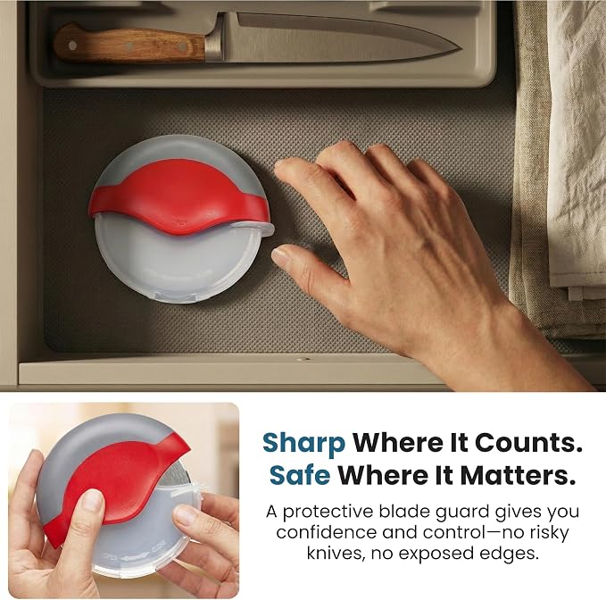 Pizza Cutter, Unique Wheel Design Comes Apart for Easy Cleaning, Super Sharp Stainless Steel Blade with Protective Guard, Best Grip to Cut Your Favorite Pizzas, by Jokari Gourmet