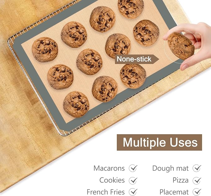 Silicone Baking Mat Set of 3, Non-Stick 2 Half & 1 Quarter Sheets | Dishwasher Safe, Reusable Baking Supplies for Cookies, Bread, Pastries & Dough, Gray