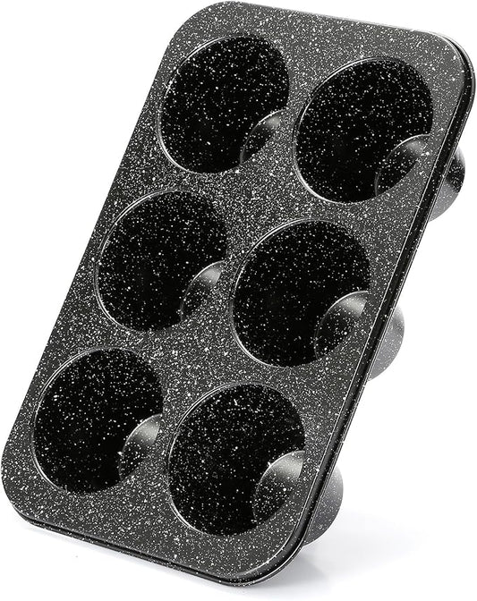 Monfish Jumbo muffin pan 6 Cup, deep muffin pan extra large cupcake tin black granite finish carbon steel baking pan 3.5dia x3 inch cup