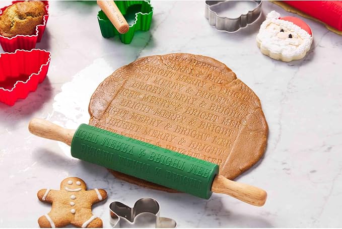 Mud Pie Rolling Pin, Merry Christmas; pin 1 3/4" x 12" | cutter approx 3 1/4" x 3 1/4"