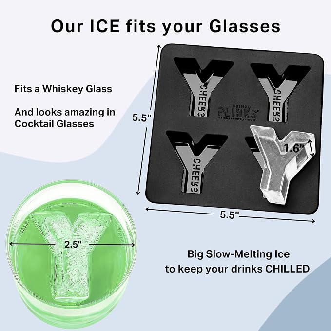 DRINKSPLINKS Custom Letter Y Ice Cube Molds. Monogram Ice Cube Mold with Initials. Large Monogrammed Silicone Trays for Bourbon, Whiskey and Cocktails. Fun, Customized Gifts for Men and Women.
