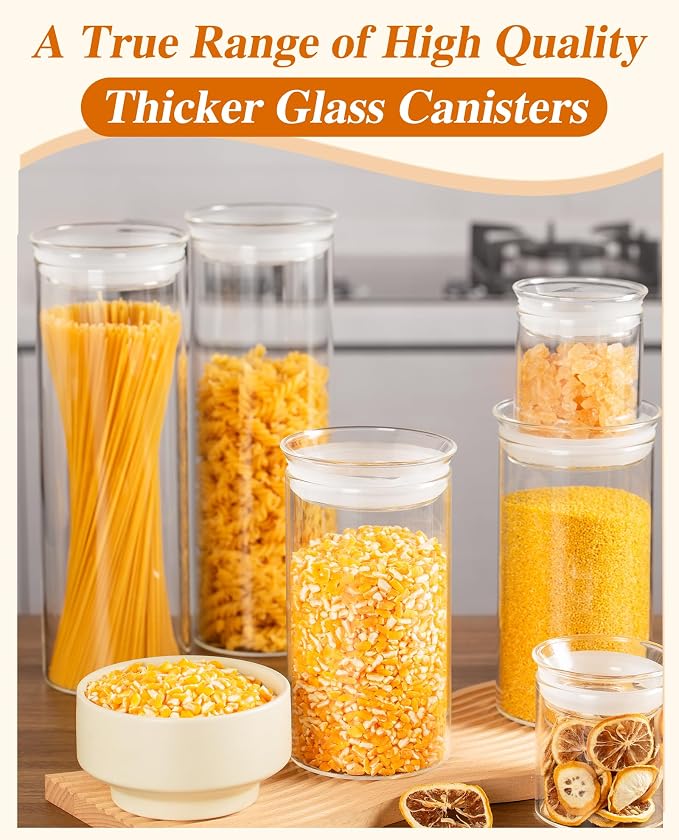 ZENS Glass Canisters with Airtight Lids, Set of 2 50oz Tall Storage Jars | Borosilicate Glass Jars with Airtight Lid, Wide Mouth Pasta Containers for Pantry Food Storage