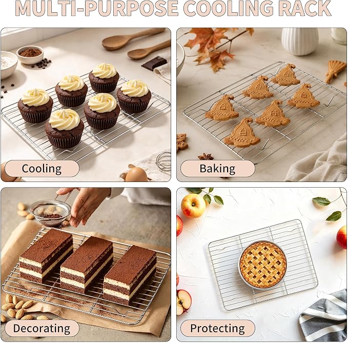 TeamFar Stainless Steel Baking Sheet with Rack Set, 12.5"x 9.5"x1" | 2 Pans + 2 Racks, Cookie Sheet Baking Pan Tray with Cooling Rack for Cooking, Non-Toxic & Rust Proof, Dishwasher Safe