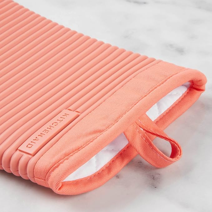 KITCHENAID Ribbed Soft Silicone Oven Mitt 2-Pack Set, 7.5"x13", Bird of Paradise