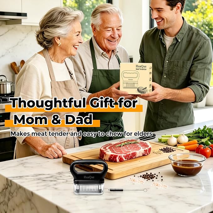 Meat Tenderizer, 48 Stainless Steel Needle Blade, Cleaning Brush and Safety Helmet, Used to Tenderize Steak, Chicken, Perfect for Family BBQs, Great Cooking Gift for Dad, Mom, Husband, Wife