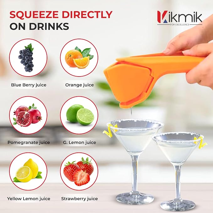 Lemon Squeezer - CitrusEase Foldable Hand Juicer: Effortless Juicing with Space-Saving Ergonomics Design – Manual Lemon Juicer with Sideways Pivot for Maximum Juice Yield- (Orange)