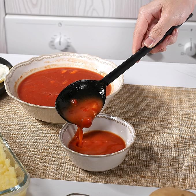 Silicone Cooking Solid and Slotted Spoon Set, High Heat Resistant Stiff Mixing Spoon, Extra Long Large Kitchen Utensil for Stirring, Mixing and Serving, 13.6 Inches