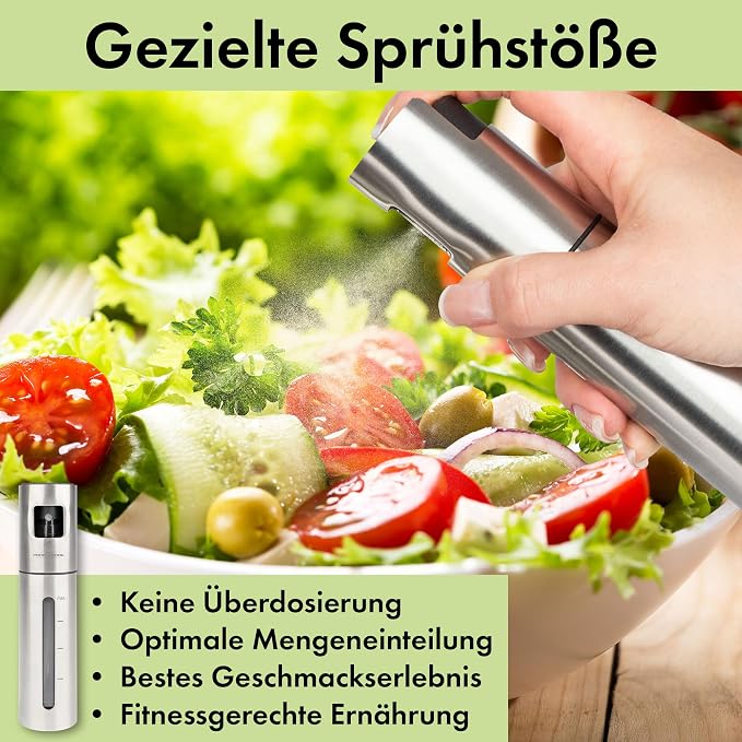 ProfiCook® Vinegar and oil sprayer, spray bottle for vinegar, oil, water, soy sauce and much more, oil sprayer ideal for fitness and diet, 100 ml, oil spray bottle with scale and silicone funnel, set