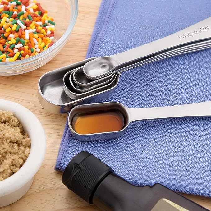 MEKBOK Heavy Duty Stainless Steel Metal Measuring Spoons for Dry or Liquid, Fits in Spice Jar, Set of 6