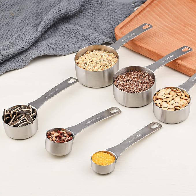 Measuring Cups Set 19, 18/8 (304) Stainless Steel Measuring Cups and Spoons Set, Metal Measuring Cups & Spoons & Leveler&Magnetic Conversion Chart for Kitchen and Baking