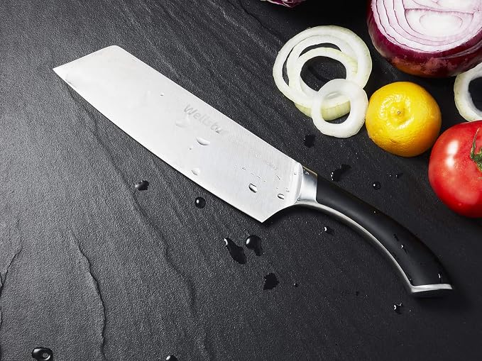 WELLSTAR Kiritsuke knife, Nakiri Vegetable Cleaver Kitchen Knife – Razor Sharp Forged German Stainless Steel Blade, Ergonomic Full Tang Handle, Multipurpose Use for Home Restaurant – Gift Box