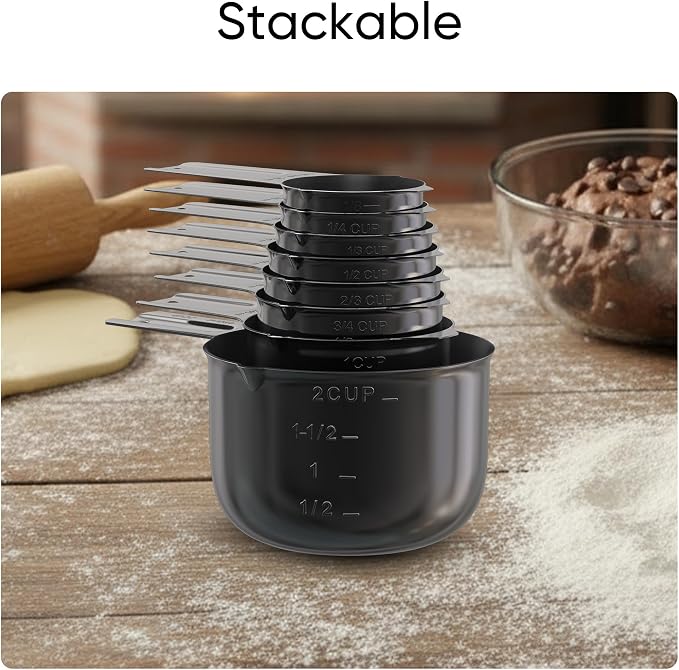 Color Up Measuring Cup Set, 8 Piece – Includes 2 Cup, Black Finish, Stainless Steel, Accurate for Wet & Dry Ingredients, Embossed Markings, Easy-Pour Spouts, Dishwasher-Safe, Kitchen Essential