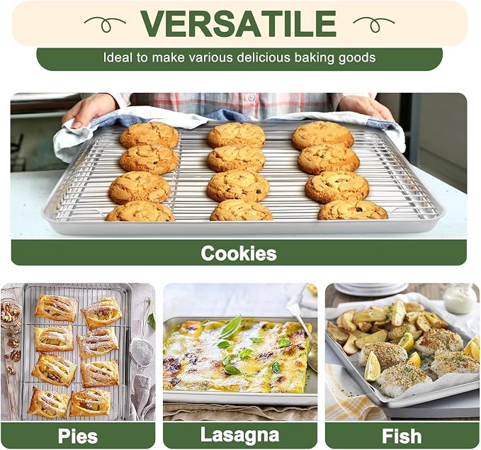 TeamFar Baking Sheet with Rack Set, 3 Pans + 3 Racks, 16/12.5/10.5 Inch | Stainless Steel Cookie Sheets Baking Pans Trays and Cooling Racks for Cooking, Non-Toxic & Heavy Duty, Dishwasher Safe