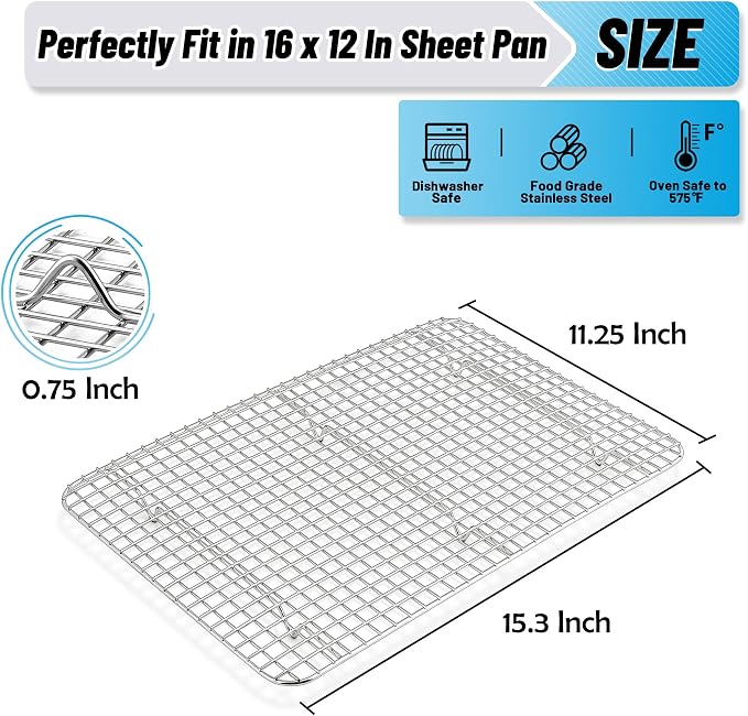 TeamFar Cooling Racks, 2 Pack 15.3" x 11.2" Stainless Steel Grid Wire Rack for Baking Roasting Grilling Drying, Metal Mesh Oven Rack for Chicken Bacon Cookies, Non-Toxic & Dishwasher Safe