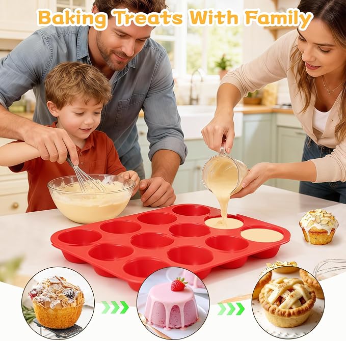 CAKETIME 12 Cups Silicone Muffin Pans for Baking - Regular Size Cupcake Pan Muffin Tin for Baking Nonstick Food Grade Silicone Molds