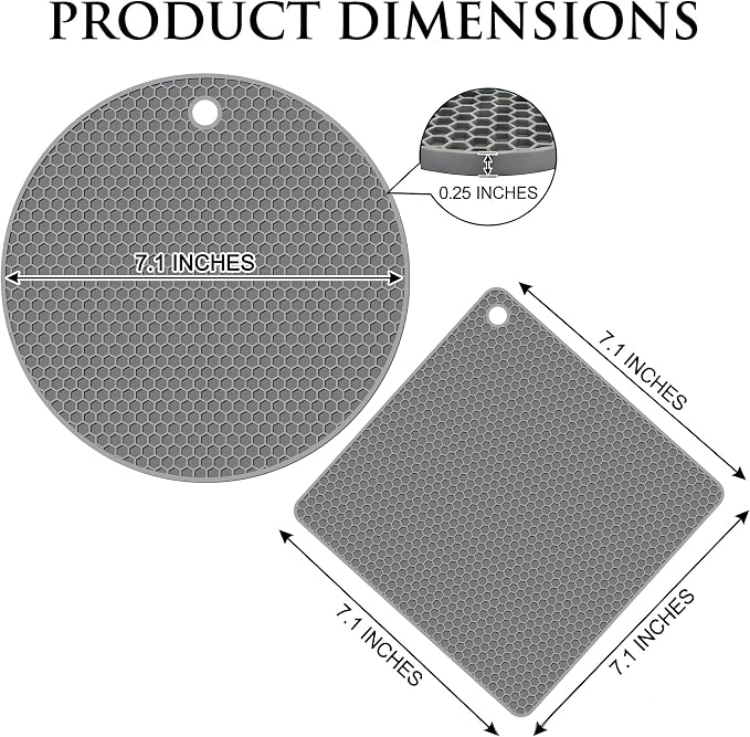 4 Pack Silicone Trivets for Hot Dishes | Heat-Resistant Non-Slip Hot Pads for Kitchen Countertops and Tables, Food-Grade Thick Silicone Mats (7.1x7.1in)