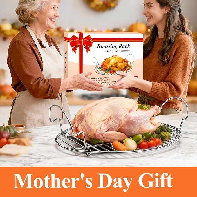 DePango 16.5inch Oval Roasting Rack for Oven, Thanksgiving Christmas Gifts for Mom Men Wife Cooking Home Chefs, Stainless Steel Cooling Rack with Handle, Wire Rack for Cooking, Grilling, Drying