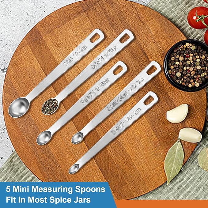 Wildone Stainless Steel Magnetic Measuring Spoons with Strong Magnets, 14pc | Including 8 Double Sided Magnetic Measuring Spoons, Leveler and 5 Mini Spoons for Spice Jar and Liquid Measuring, Black