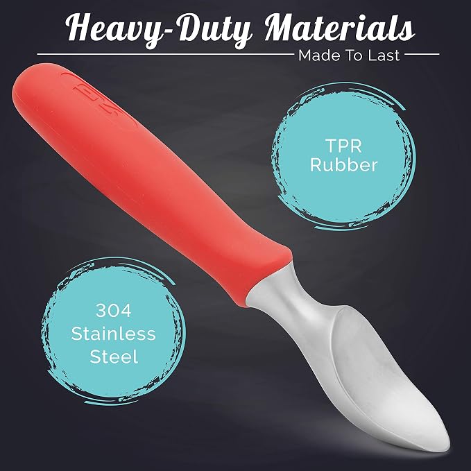 Rockland Guard Ice Cream Scoop with Chisel-Shaped Tip, Non-Slip Easy to Grip Handle, Solid Stainless Steel for Hard or Soft Ice Cream - Dishwasher Safe. (Red)